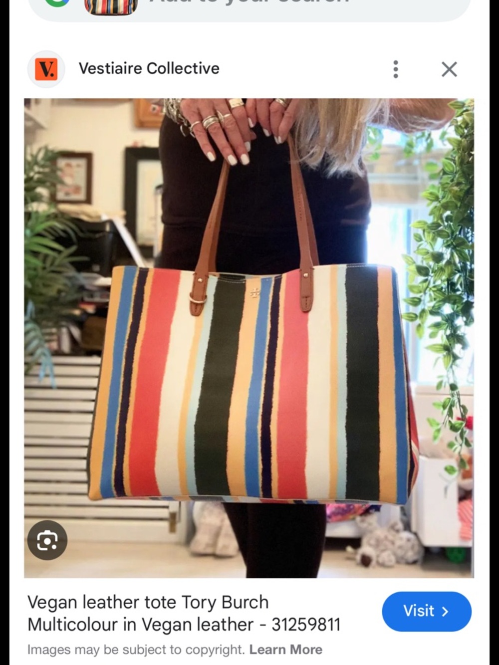 Tory Burch Multicolor Striped Tote with Brown Handles